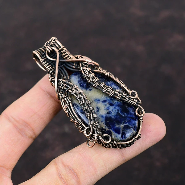 Sodalite  Oval Blue Handmade Copper Wire Wrapped Pendant
