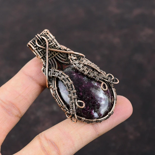 Pink Tourmaline Oval Pink Handmade Copper Wire Wrapped Pendant
