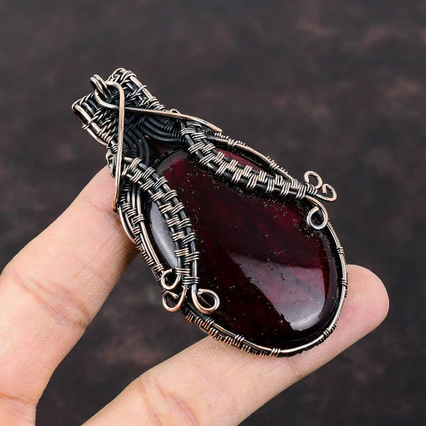 Red Fire Labradorite Oval Red Handmade Copper Wire Wrapped Pendant