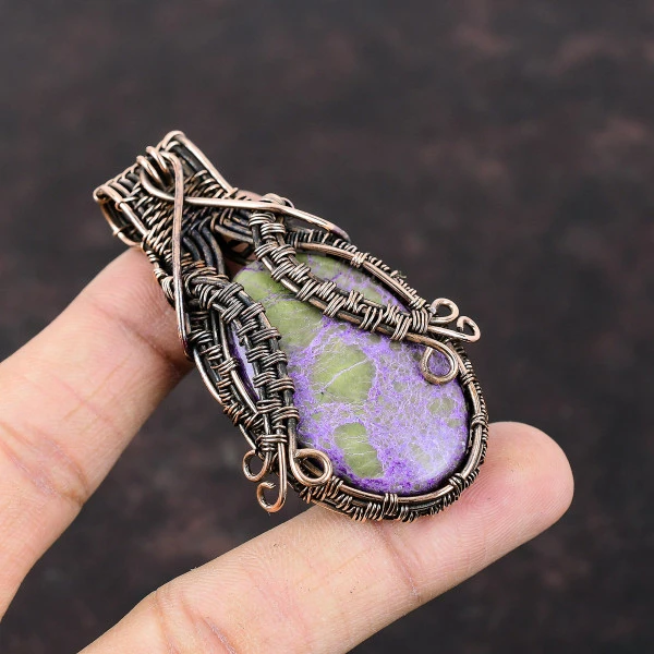 Purpurite Copper Wire Wrapped Pendant – Handmade Dainty Gemstone Jewelry for Women