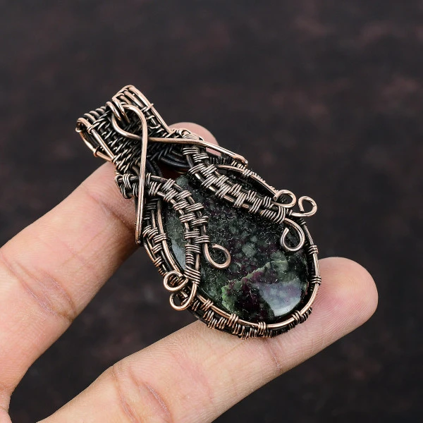 Eudialyte Oval Pink Handmade Copper Wire Wrapped Pendant