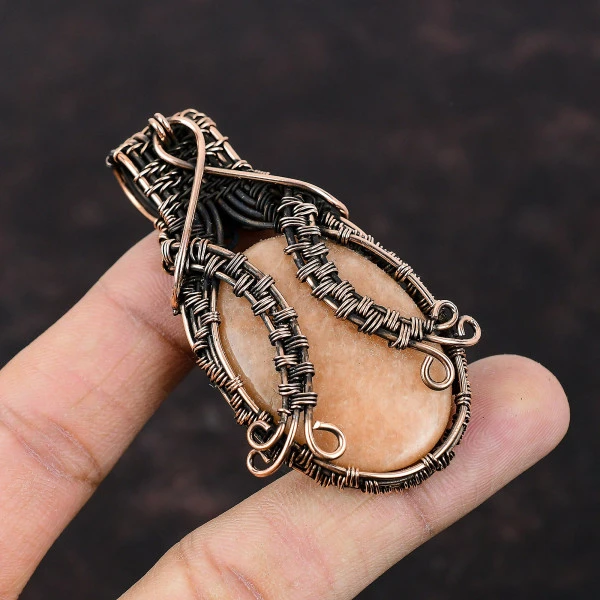 Brown Amazonite Oval Brown Handmade Copper Wire Wrapped Pendant