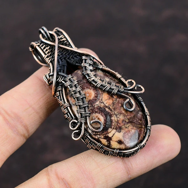 Birds Eye Jasper Oval Brown Handmade Copper Wire Wrapped Pendant