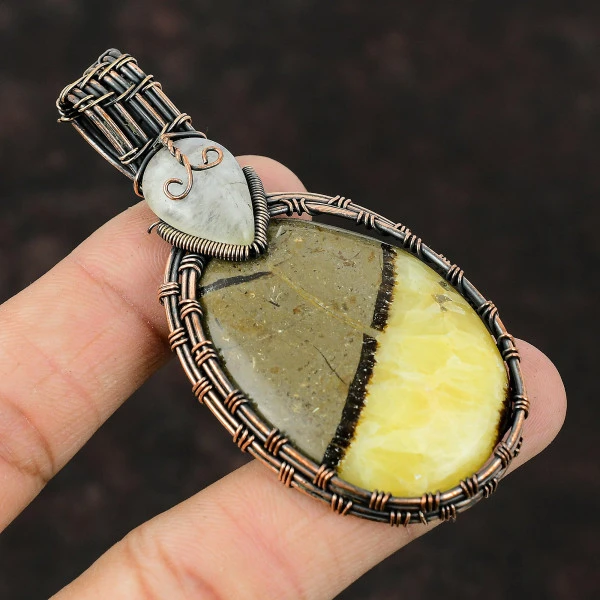 Septarian Oval Brown Handmade Copper Wire Wrapped Pendant