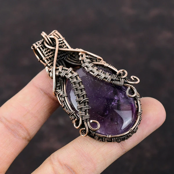 Star Amethyst Oval Purple Handmade Copper Wire Wrapped Pendant