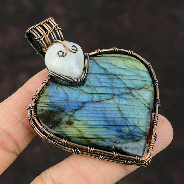 Labradorite Pear Blue Handmade Copper Wire Wrapped Pendant