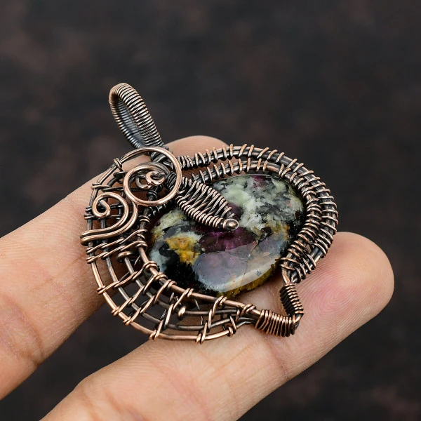 Eudialyte Oval Pink Handmade Copper Wire Wrapped Pendant