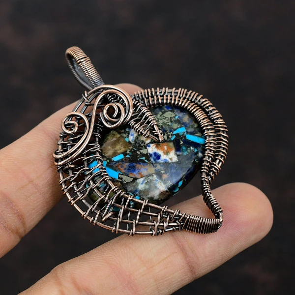 Copper Multi Turquoise Oval Blue Handmade Copper Wire Wrapped Pendant
