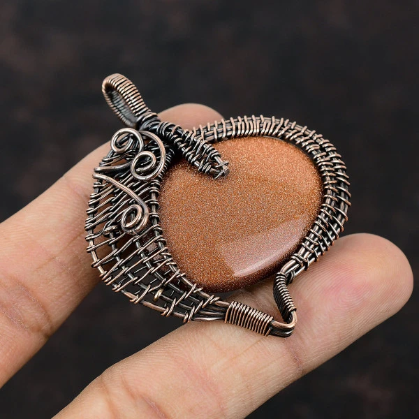 Sun Sitara Oval Orange Handmade Copper Wire Wrapped Pendant