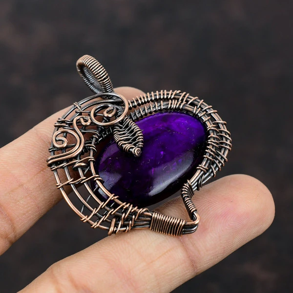 Purple Fire Labradorite Oval Purple Handmade Copper Wire Wrapped Pendant