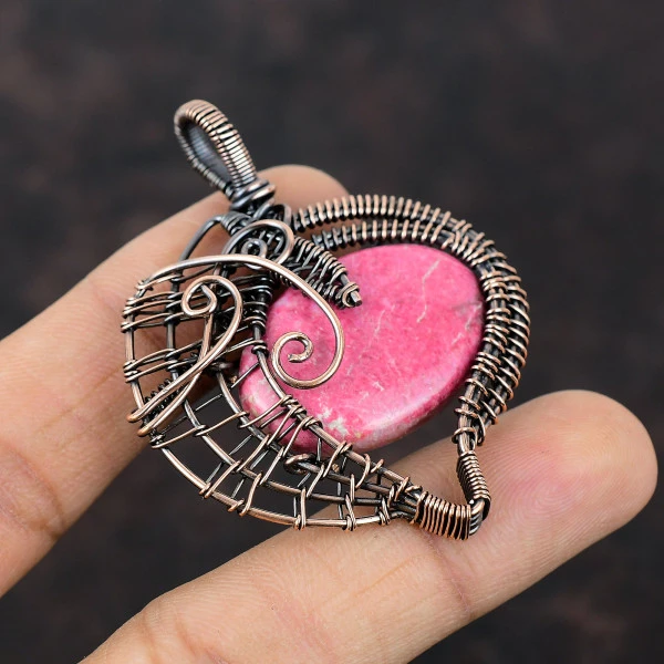 Thulite Oval Pink Handmade Copper Wire Wrapped Pendant