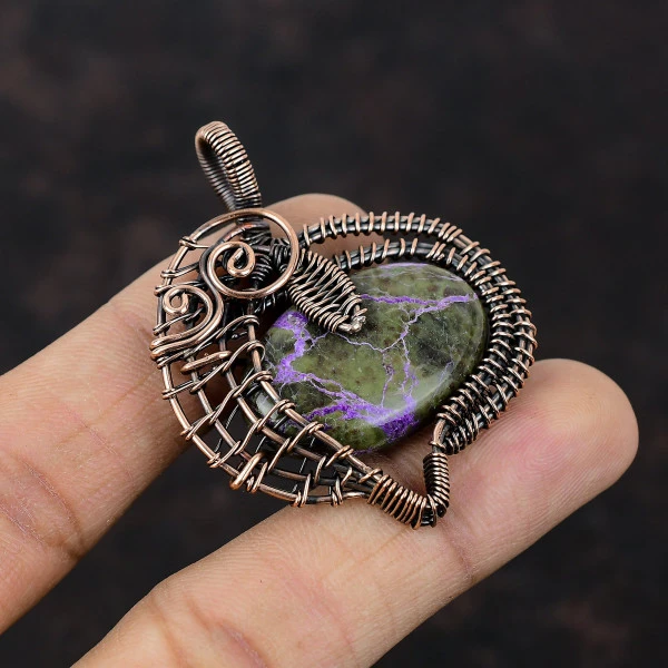 Purpurite Oval Purple Handmade Copper Wire Wrapped Pendant