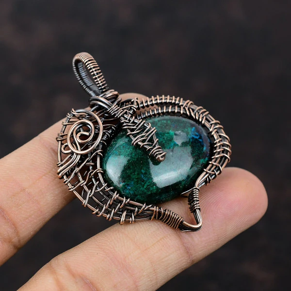 Chrysocolla Oval Green Handmade Copper Wire Wrapped Pendant