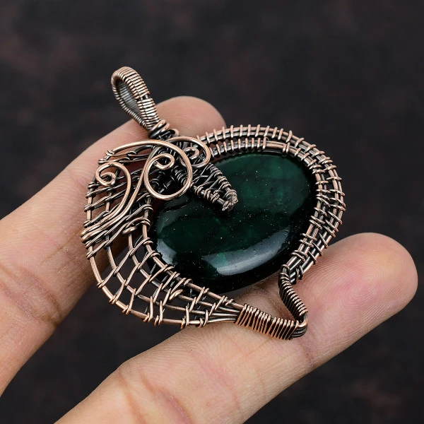 Green Fire Labradorite Oval Green Handmade Copper Wire Wrapped Pendant