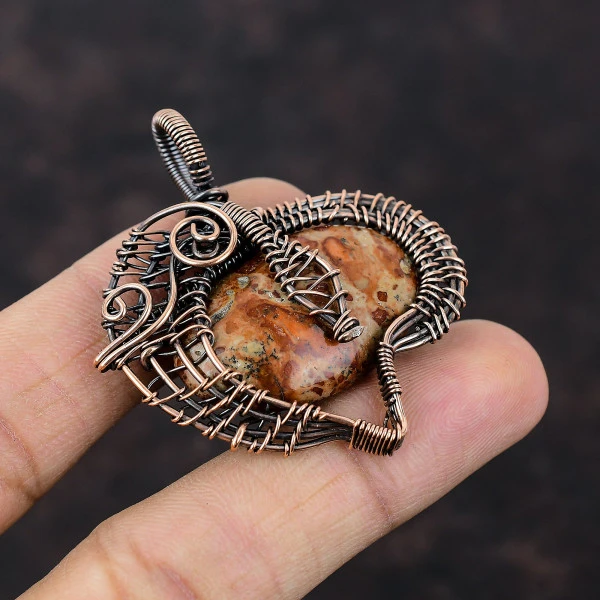 Asteroid Jasper Oval Red Handmade Copper Wire Wrapped Pendant