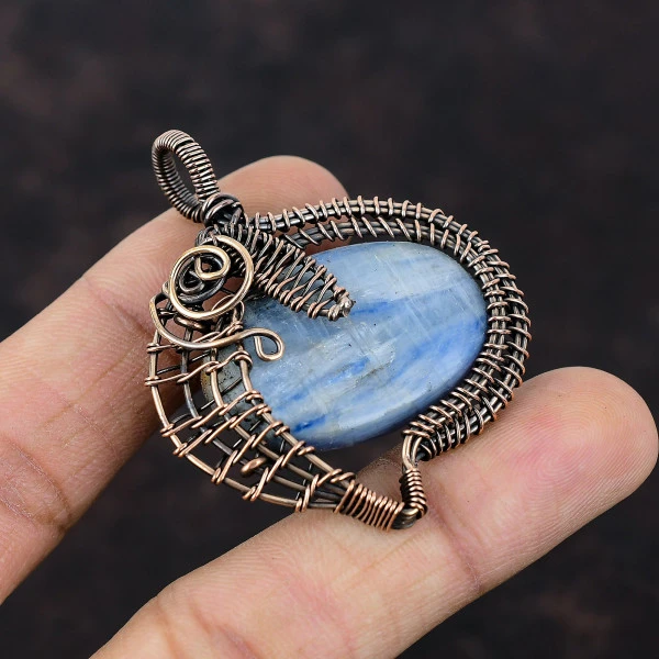 Kyanite Oval Blue Handmade Copper Wire Wrapped Pendant