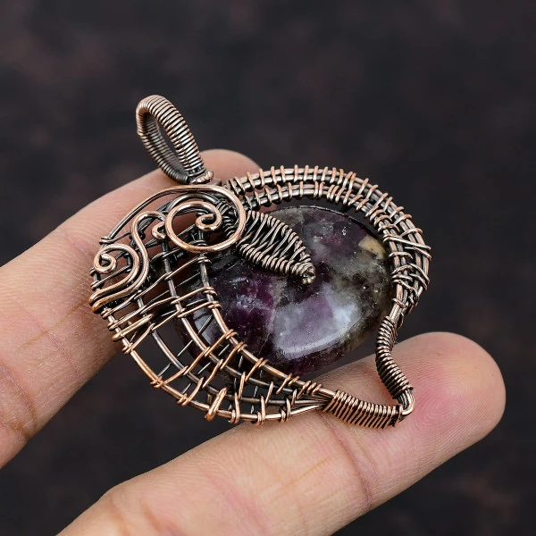 Pink Tourmaline Copper Wire Wrapped Pendant – Handmade Ethnic Gemstone Jewelry for Women