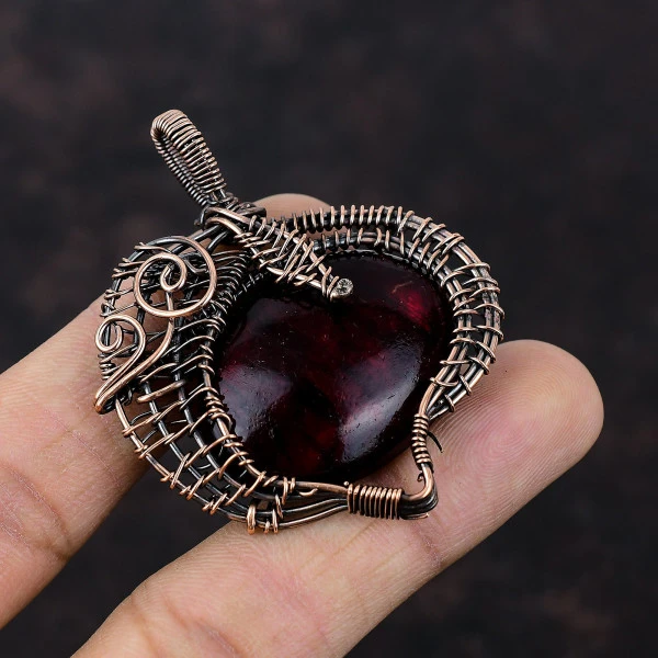 Red Fire Labradorite Oval Red Handmade Copper Wire Wrapped Pendant