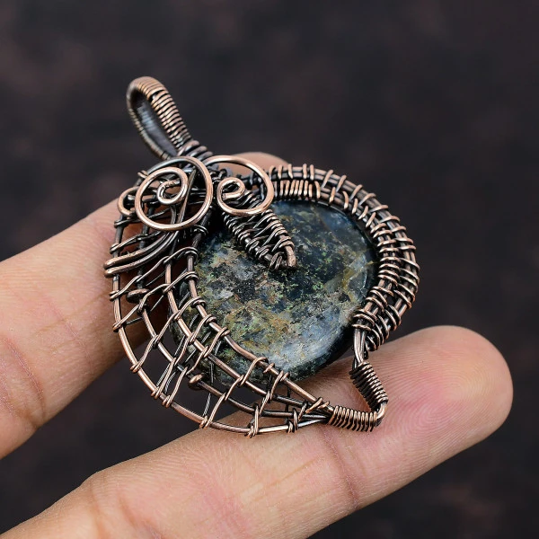 Kyanite Oval Blue Handmade Copper Wire Wrapped Pendant