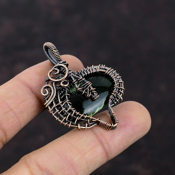 Australian Chrome Chalcedony Oval Green Handmade Copper Wire Wrapped Pendant