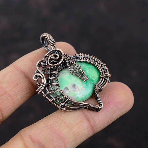 Variscite Oval Green Handmade Copper Wire Wrapped Pendant
