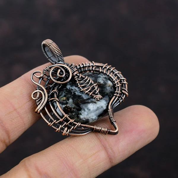 Astrophyllite Oval Black Handmade Copper Wire Wrapped Pendant
