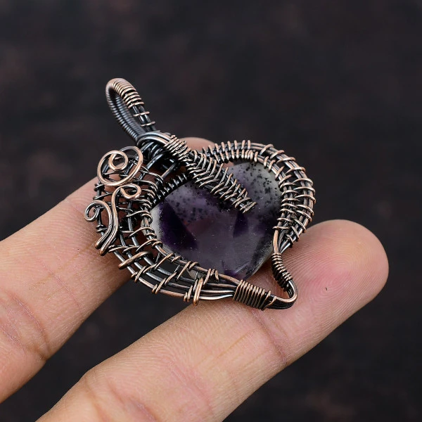 Super 23 Amethyst Pentagon Purple Handmade Copper Wire Wrapped Pendant