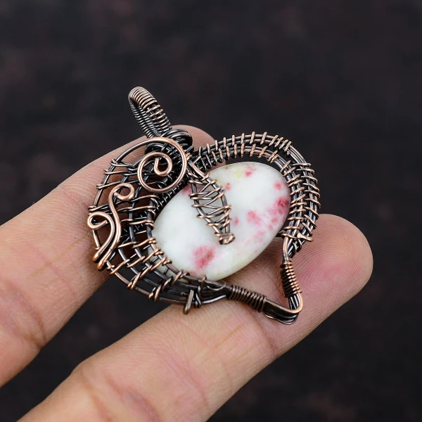Cinnabar Oval White Handmade Copper Wire Wrapped Pendant