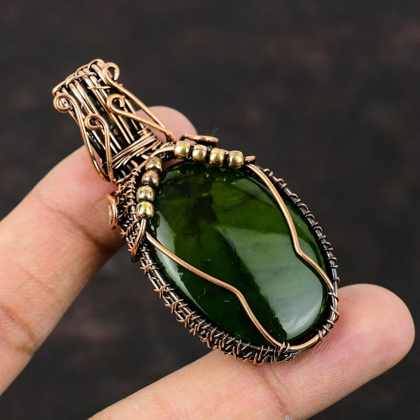 Peridot Fire Labradorite Oval Green Handmade Copper Wire Wrapped Pendant