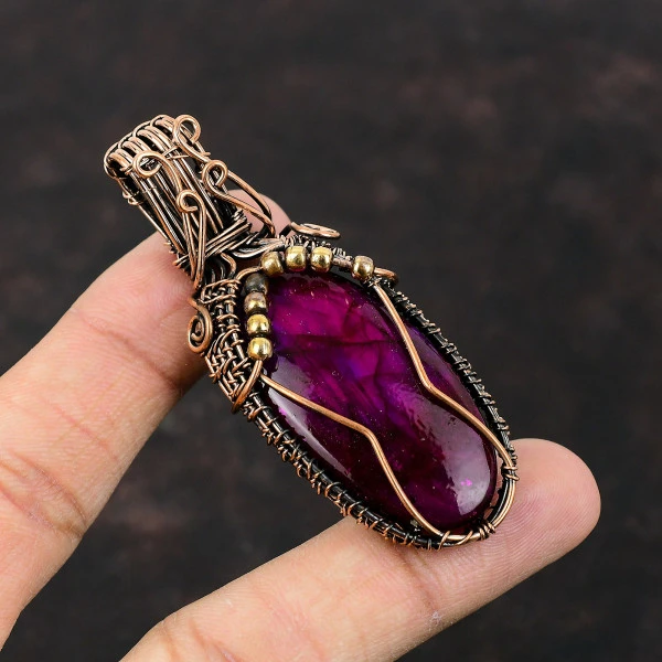 Purple Fire Labradorite Oval Purple Handmade Copper Wire Wrapped Pendant