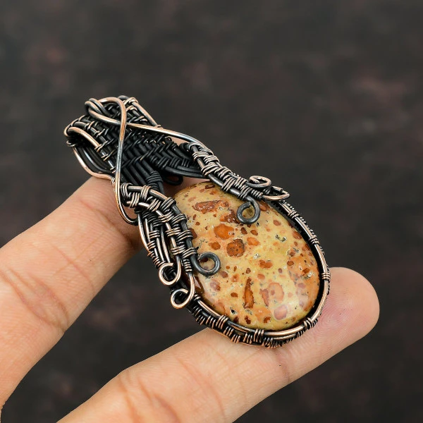 Asteroid Jasper Oval Brown Handmade Copper Wire Wrapped Pendant