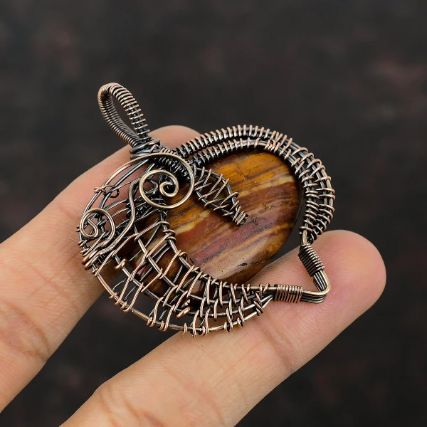 Red Snakeskin Jasper Oval Red Handmade Copper Wire Wrapped Pendant