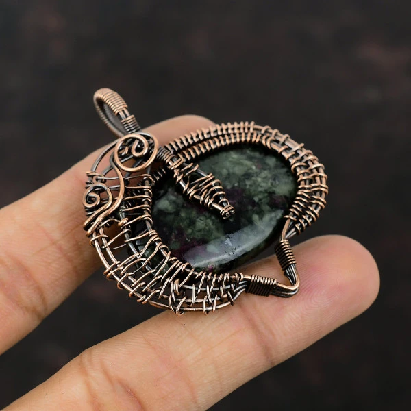 Eudialyte Oval Black Handmade Copper Wire Wrapped Pendant