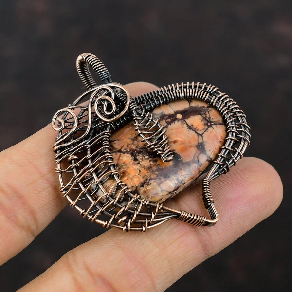 Birds Eye Jasper Oval Brown Handmade Copper Wire Wrapped Pendant