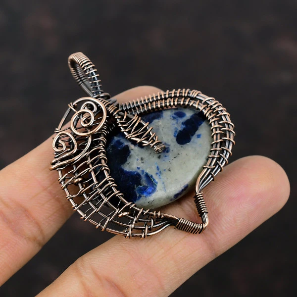 Sodalite  Oval Blue Handmade Copper Wire Wrapped Pendant