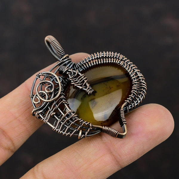 Montana Agate Oval Brown Handmade Copper Wire Wrapped Pendant