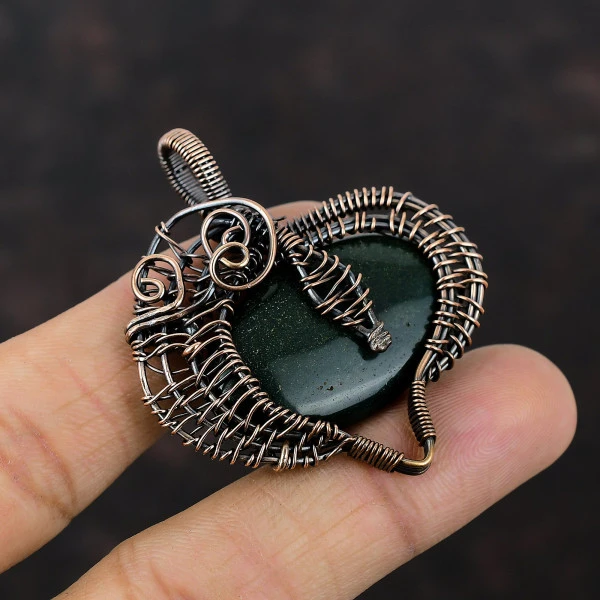Bloodstone Oval Green Handmade Copper Wire Wrapped Pendant
