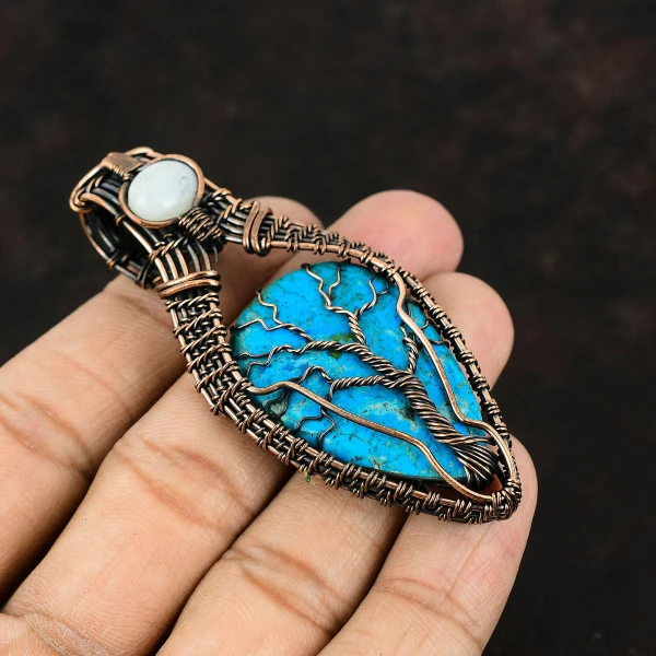 Arizona Turquoise Pear Blue Handmade Copper Wire Wrapped Pendant