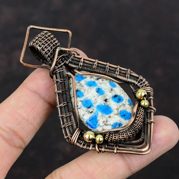 K2 Jasper Oval White Handmade Copper Wire Wrapped Pendant