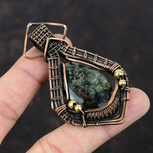 Eudialyte Oval Black Handmade Copper Wire Wrapped Pendant