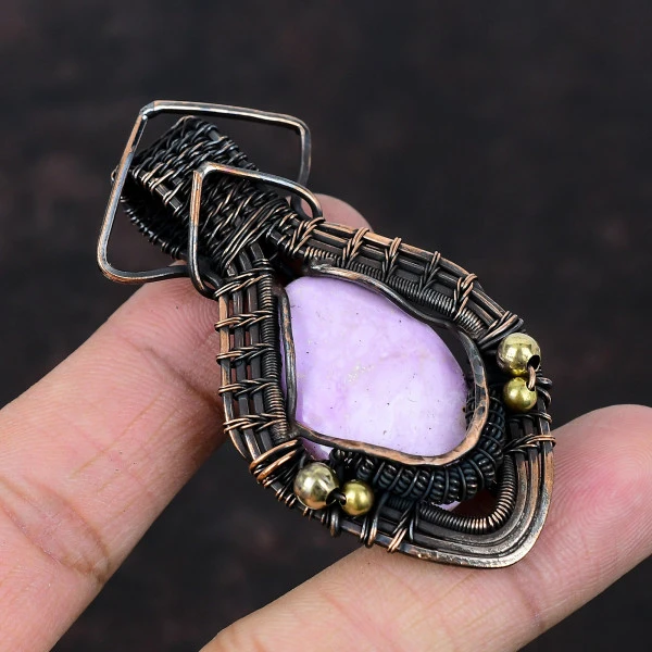Phosphosiderite Oval Purple Handmade Copper Wire Wrapped Pendant