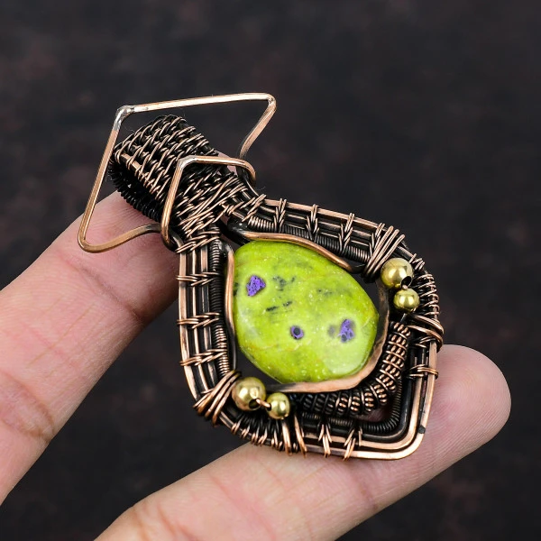 Stichtite Oval Green Handmade Copper Wire Wrapped Pendant