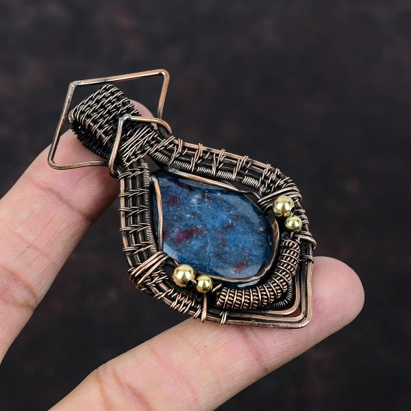 Ruby In Blue Kyanite Oval Blue Handmade Copper Wire Wrapped Pendant