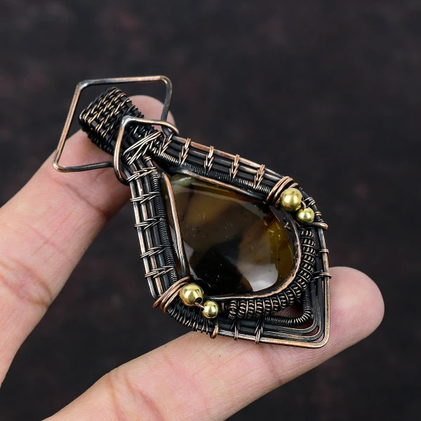 Montana Agate Oval Brown Handmade Copper Wire Wrapped Pendant