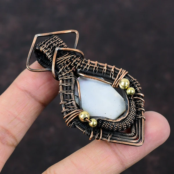 Mother Of Pearl Radiant White Handmade Copper Wire Wrapped Pendant