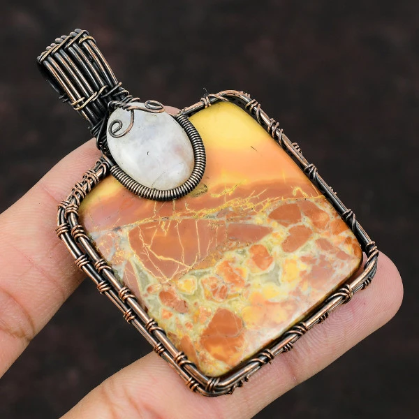 Maligano Jasper Radiant Red Handmade Copper Wire Wrapped Pendant