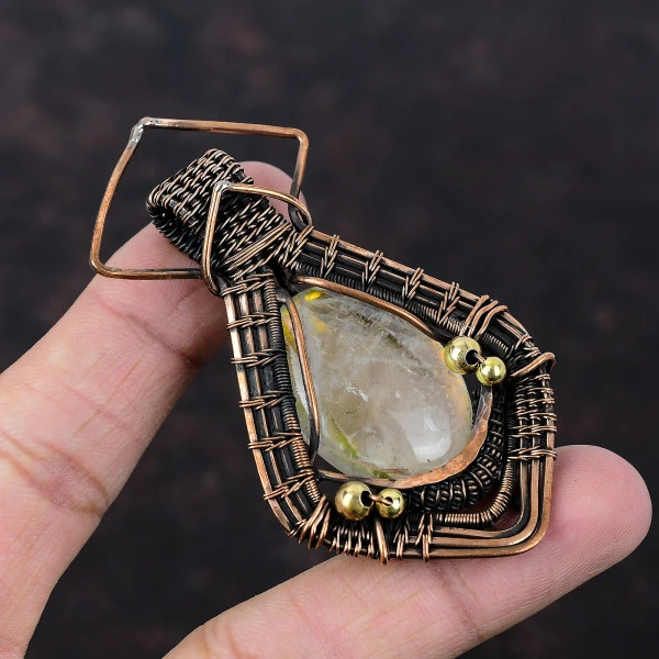Rainbow Mystic Opal Oval White Handmade Copper Wire Wrapped Pendant