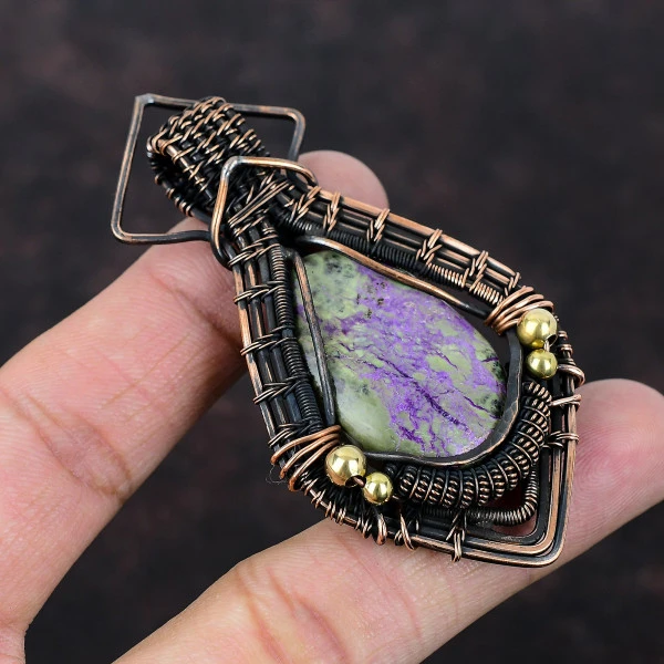 Purpurite Oval Purple Handmade Copper Wire Wrapped Pendant