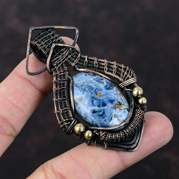 Pietersite Oval Gray Handmade Copper Wire Wrapped Pendant