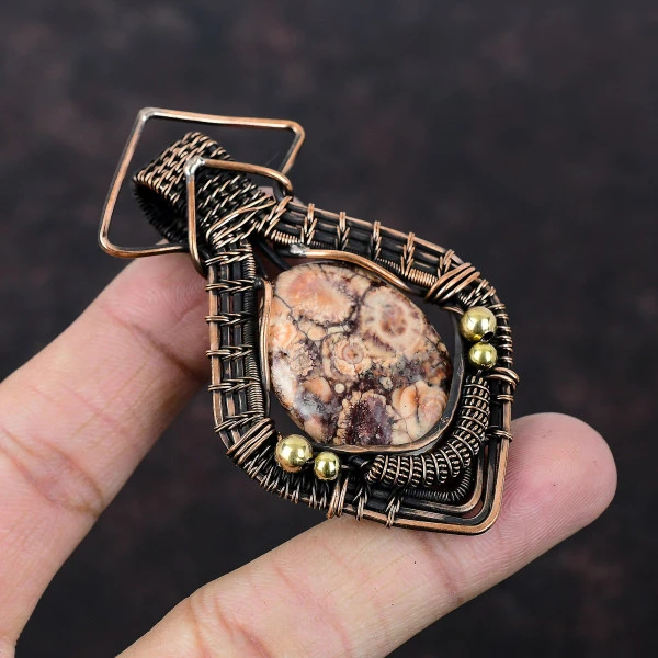 Birds Eye Jasper Oval Brown Handmade Copper Wire Wrapped Pendant